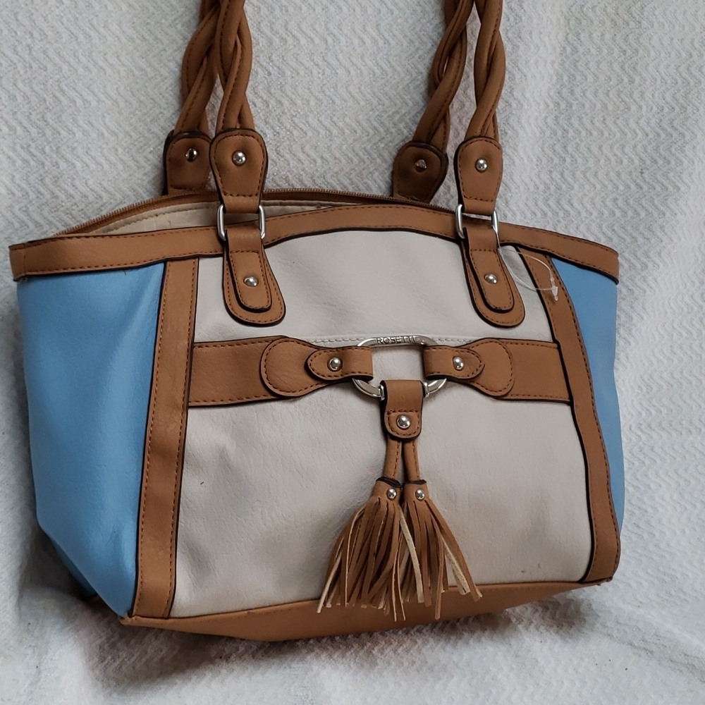 ROSETTI Dome Satchel Color block- Blue Tan Caramel- NWOT